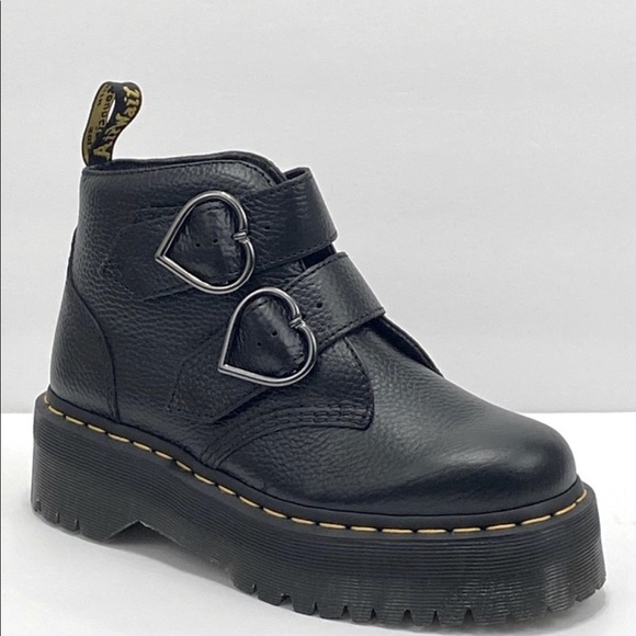 Dr MARTENS DEVON HEART LEATHERS PLATFORM BLACK BOOTS - Picture 14 of 16